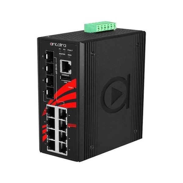 Antaira 12-Port Industrial Gigabit Light Layer 3 Managed Ethernet Switch, w/8-10/100/1000Tx + 4-100/1000 SFP LMX-1204G-SFP-T-CC - main